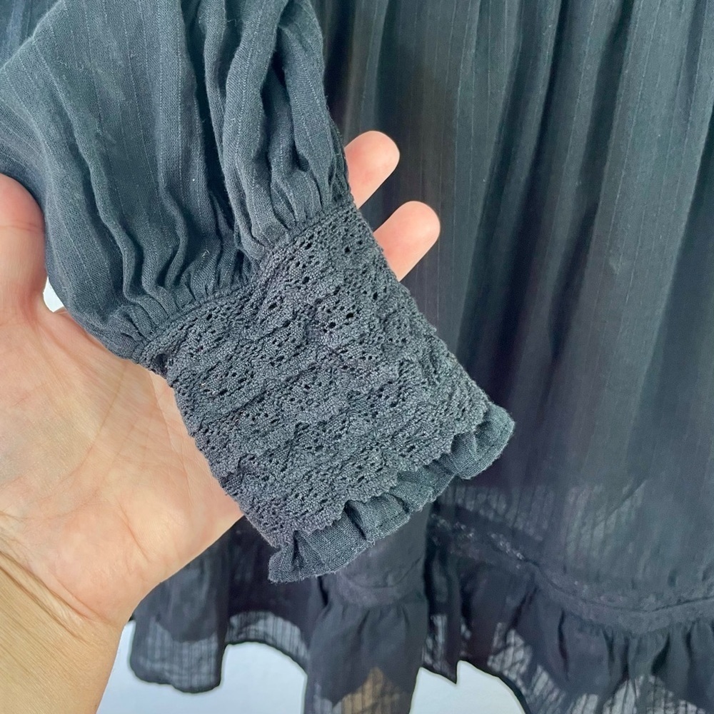 {Reformation} Elisabetta Black Lace Puff-Sleeve Mini Dress, Size 2 - Picture 5 of 11